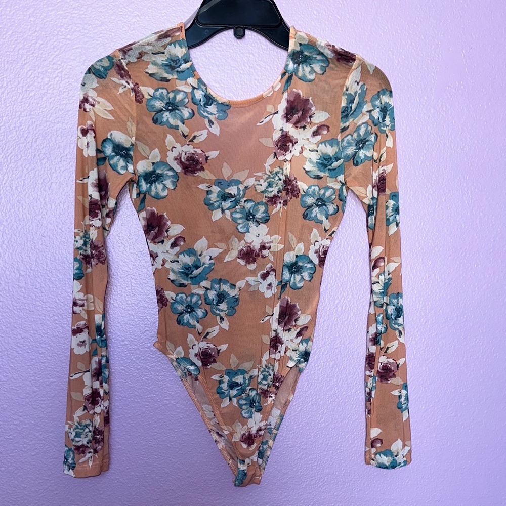 Lush Floral Bodysuit in Teal, Blue, White and Maroon Floral, snap bottom - NEW!